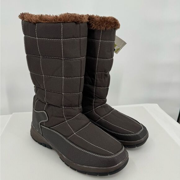 Itasca Vixen Womens Sz 9 Brown Pull on Faux Fur Lined Quilted Mid Calf Boots NWT - Picture 1 of 11
